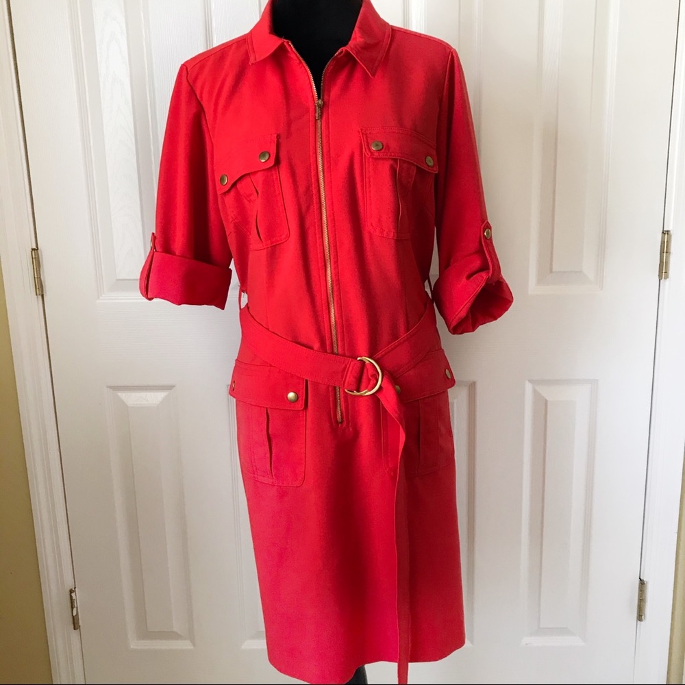 SHARAGANO Red Belted Utility Dress Size 14
